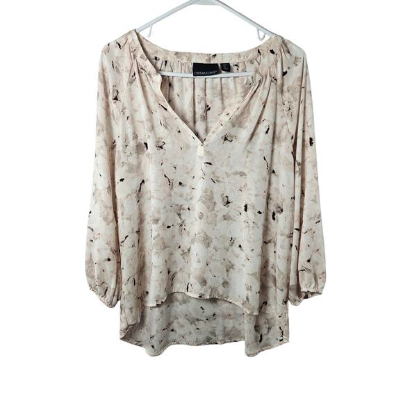 Cynthia Rowley Women's Sheer‎ Blouse V Neck Large Pinks Gathered 3/4 Sleeves - Picture 1 of 11